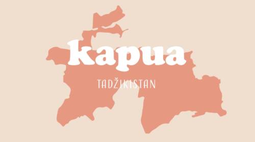 Graafinen kuva, kapua logo ja tadzikistan kartan ääriviivat